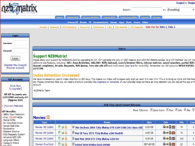 NZBMatrix Closes-Usenet Search Options