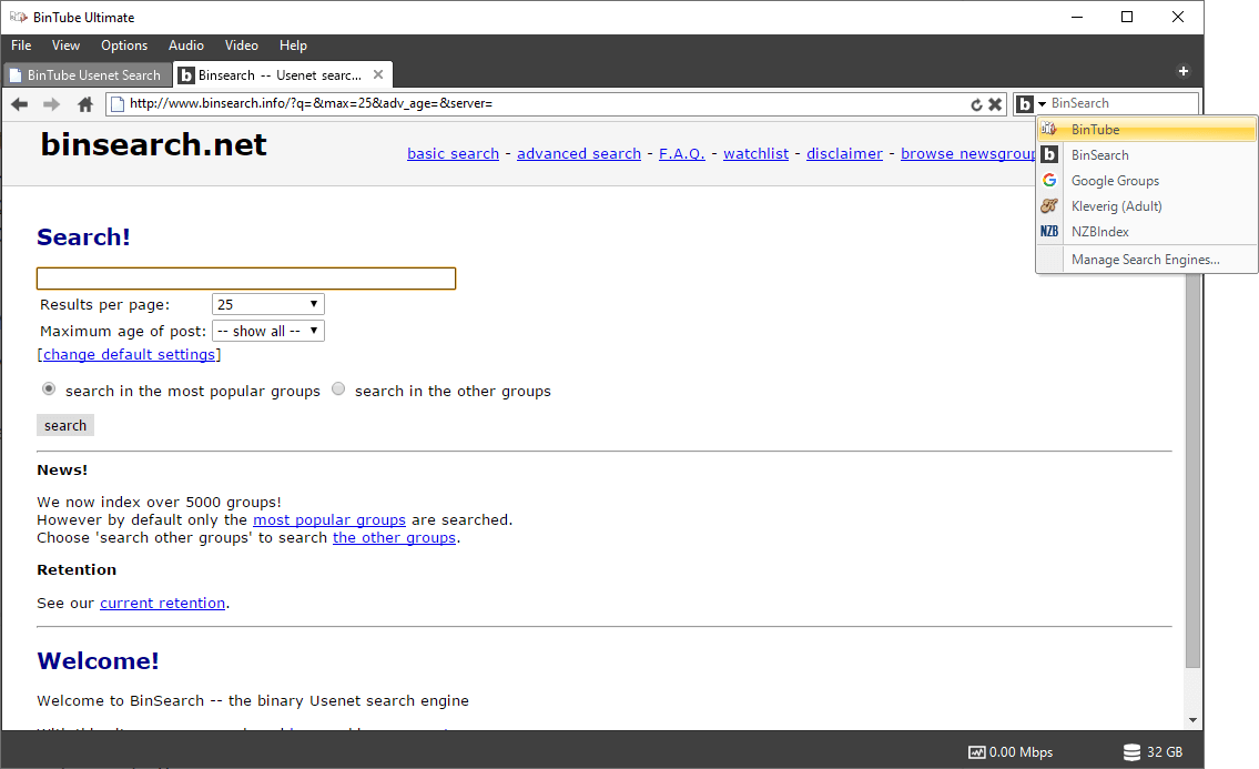 Bintube Newsreader Usenet Search Providers