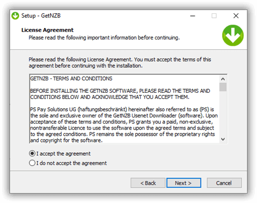 Getnzb Newsreader Setup License Agreement 3