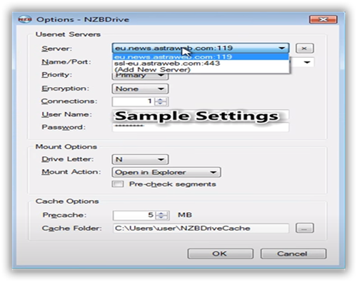 Nzbdrive Newsreader Sample Server Settings
