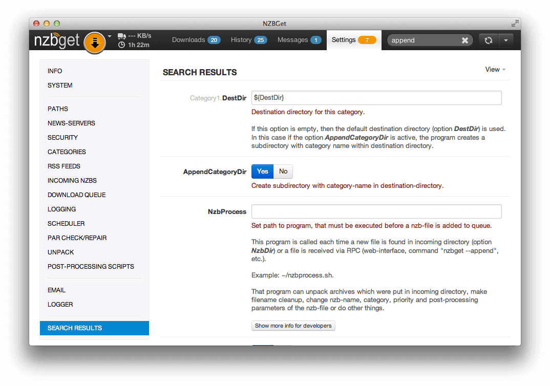 Nzbget Quick Search Settings