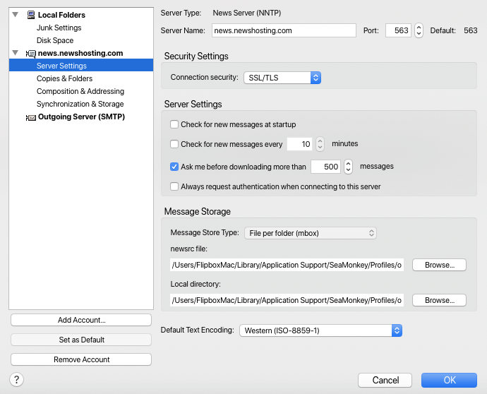 Seamonkey Server Setting