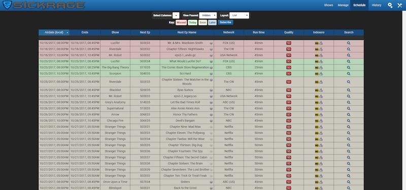 Sickrage Show Schedule