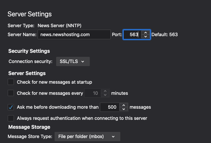 Thunderbird Server Settings