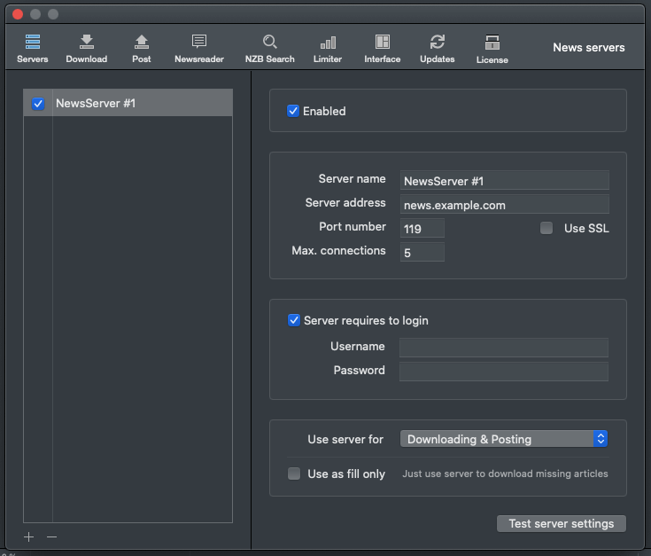 Usenapp Server Settings