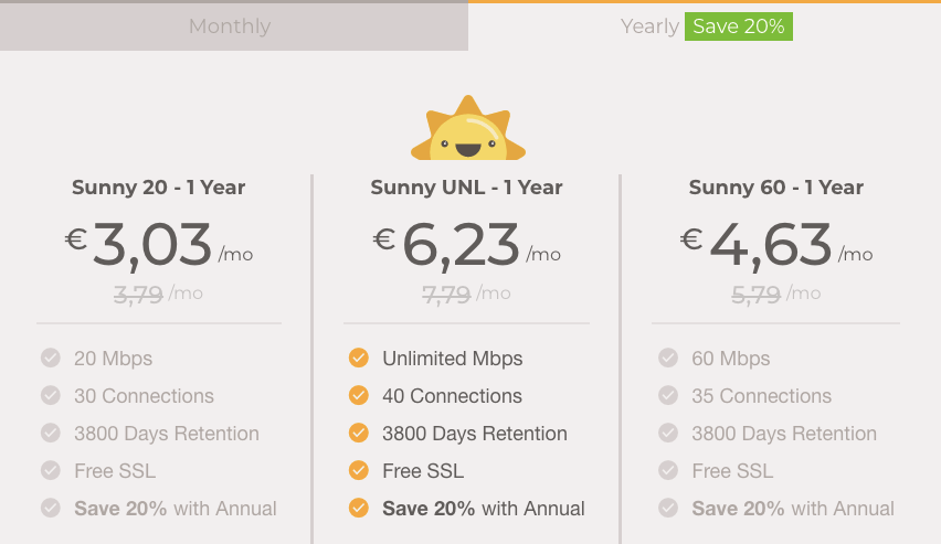 Sunnyusenet Pricing Yearly